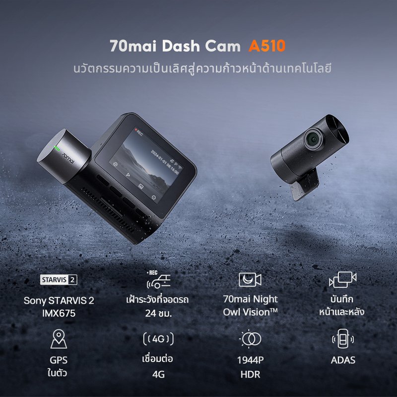 70mai Dash Cam A510  กล้องติดรถยนต์ by  in  - EC MALL