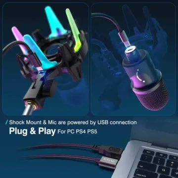 FIFINE K651 USB Dynamic Microphone Bundle with RGB Shock mount &amp; Touch-Sensitive Mute Button