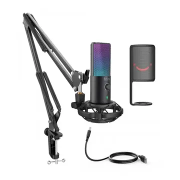 FIFINE T669 Pro3 RGB Uni-directional USB Microphone Bundle with Volume Control Knobs and Light Touch Button Plug &amp; Play for Streaming, Podcasting