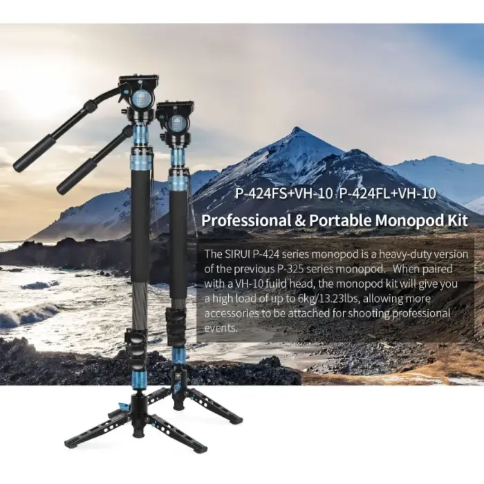 Sirui P-424FS / P-424FL 4 Sections Carbon Fiber Monopod With VA-10 Fluid Head by  in  - EC MALL