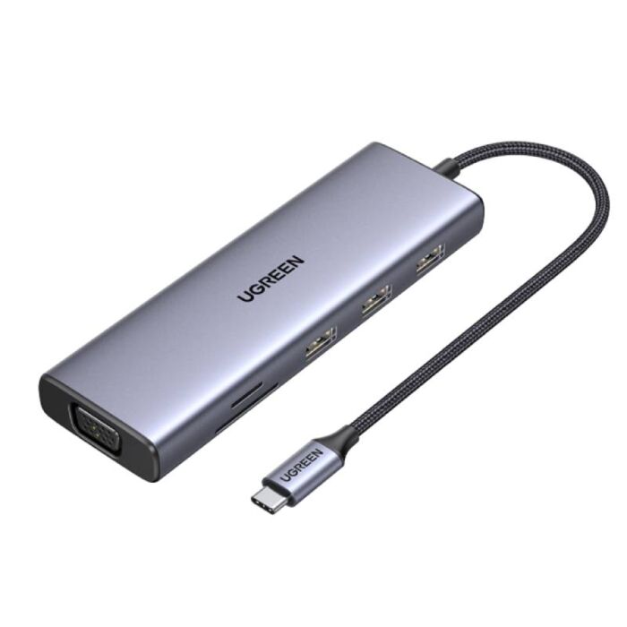 Ugreen 15600 Port Hub 9-in-1 USB-C to 3xUSB-A, HDMI, VGA, TF/SD, Land And PD (Gray) by  in  - EC MALL