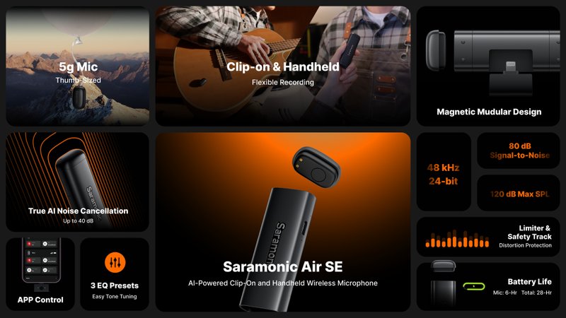 Saramonic Air SE AI-Powered Clip-On and Handheld Wireless Microphone by  in  - EC MALL