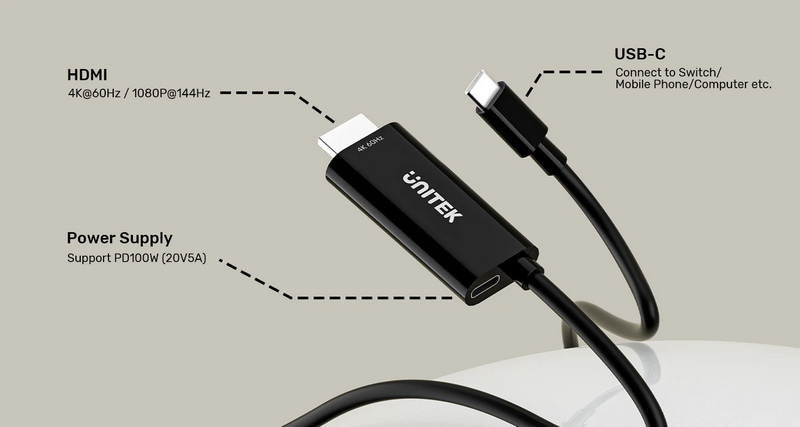 UNITEK V1439A USB-C to HDMI 4K@60Hz Cable with PD 100W 2M by  in  - EC MALL