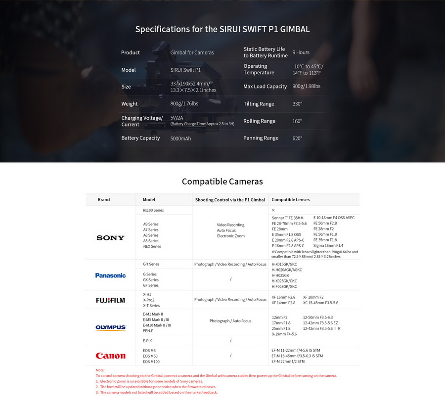 Sirui Swift P1 Gimbal for Cameras by in - EC MALL