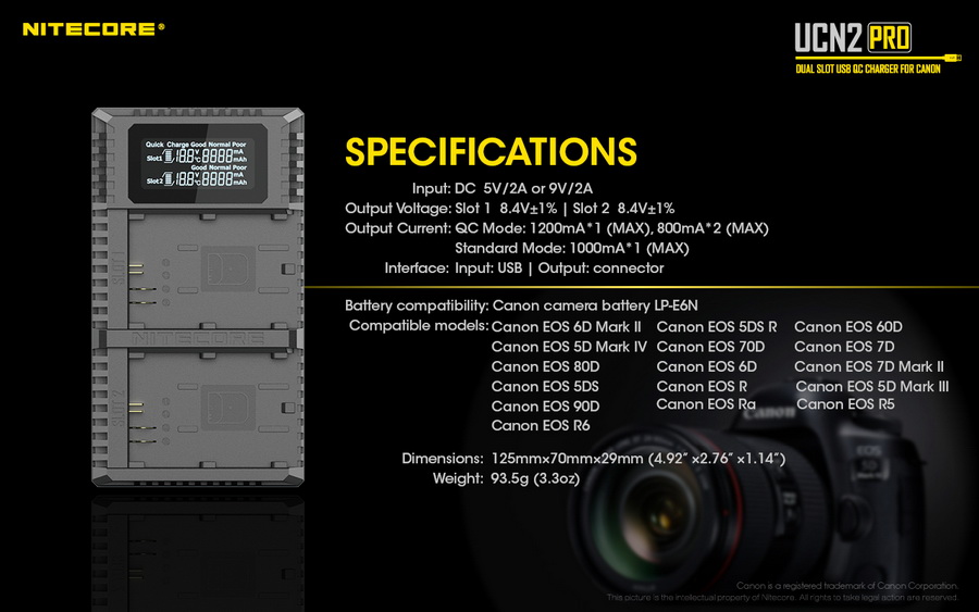 Battery Charger Nitecore UCN2 PRO Dual Slot USB QC Charger For Canon LP-E6N by  in  - EC MALL