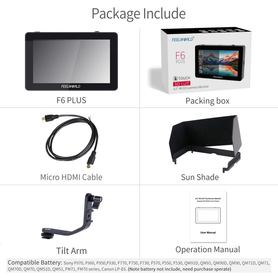 FeelWorld F6 PLUS V2 6 Inch 3D LUT Touch Screen DSLR Camera Field Monitor by in - EC MALL