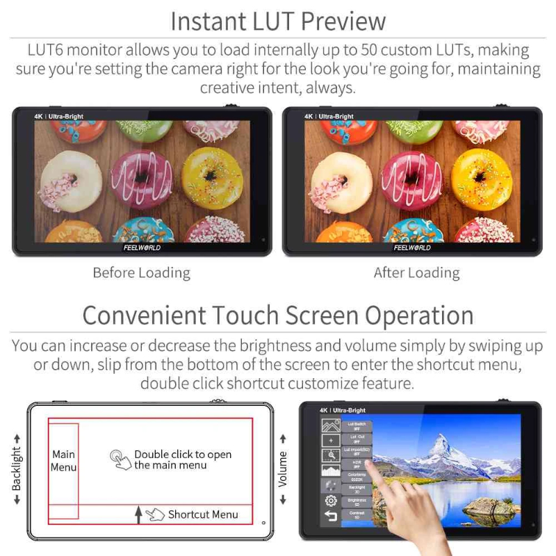 FeelWorld LUT6 6" 2600 cd/m² 4K HDMI Touch Screen Monitor by  in  - EC MALL