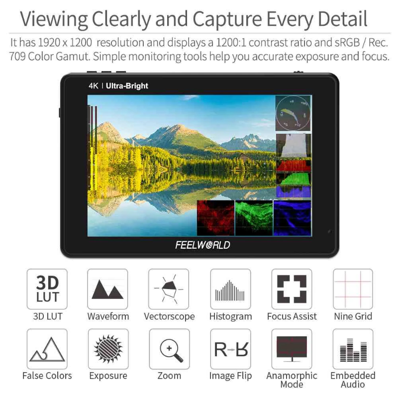 FeelWorld LUT 7 PRO 7" 3D LUT 2200 cd/m² Brightness,Touch Screen 4K HDMI Monitor by  in  - EC MALL
