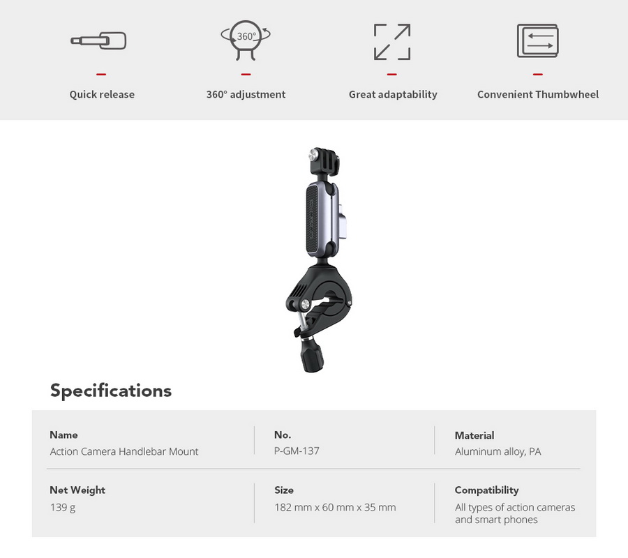 PGYTECH P-GM-137 Action Camera Handlebar Mount by  in  - EC MALL