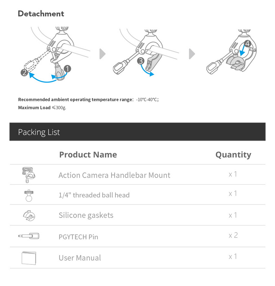 PGYTECH P-GM-137 Action Camera Handlebar Mount by  in  - EC MALL