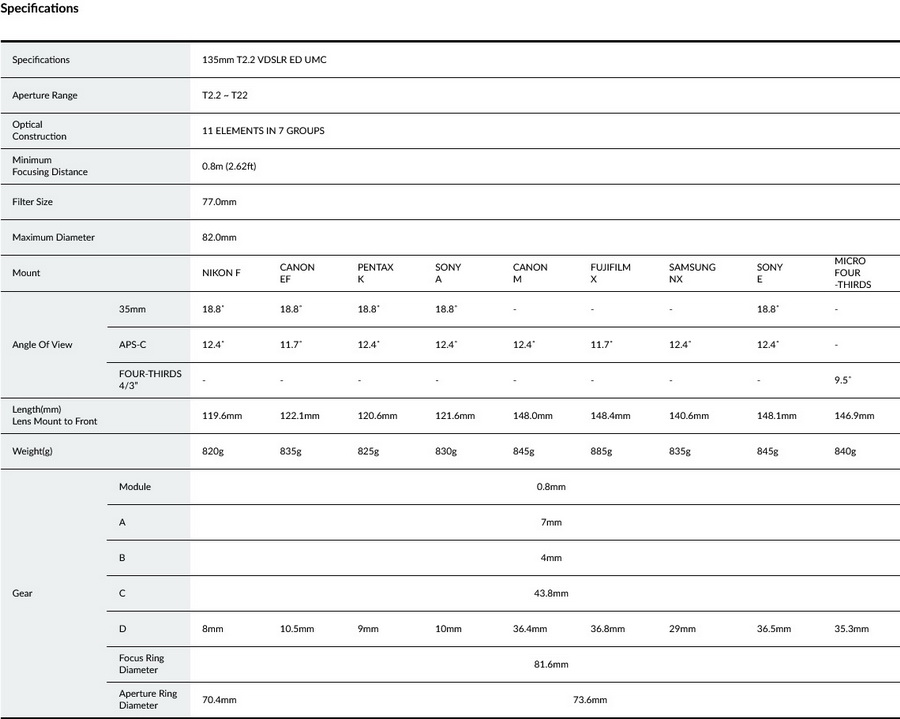 Samyang 135mm T2.2 VDSLR Lens by  in  - EC MALL