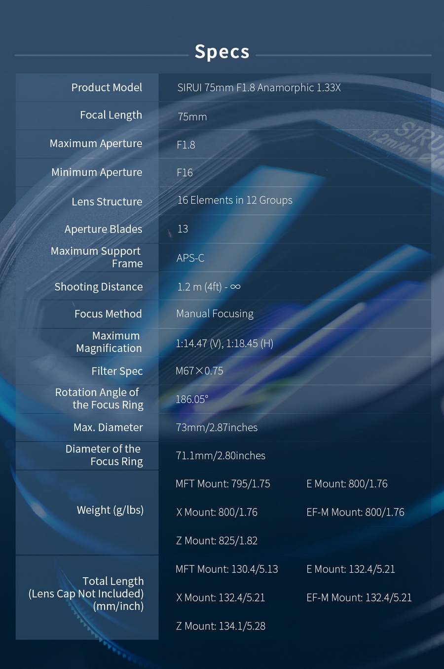 Sirui 75mm f/1.8 1.33x Anamorphic Lens by  in  - EC MALL