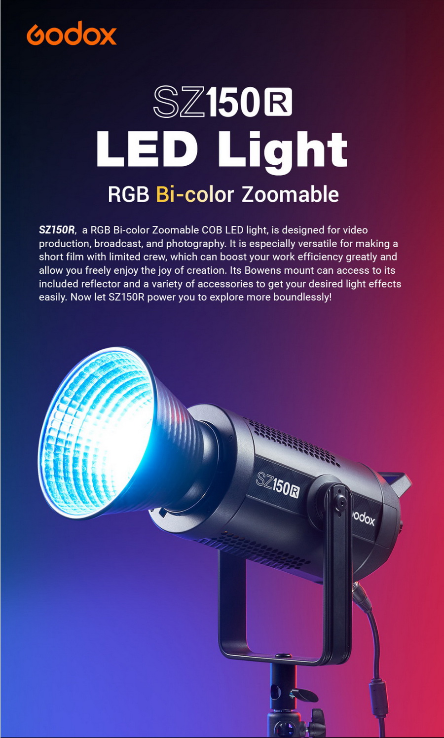 Godox SZ150R 150W Bi-Color Zoomable RGB LED Video Light by  in  - EC MALL