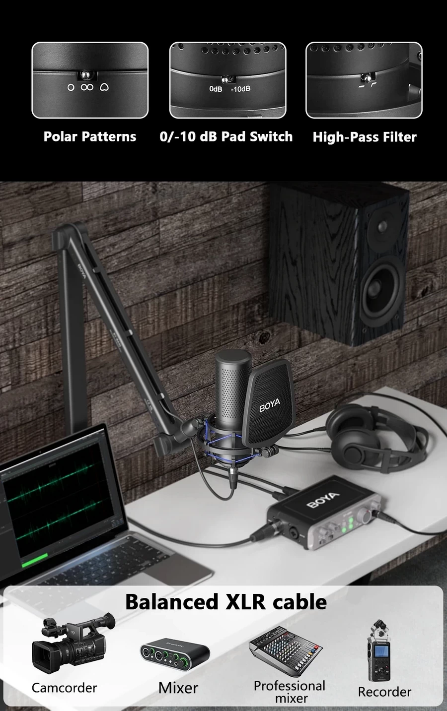 Boya BY-M1000 Pro Large Diaphragm Condenser Microphone by  in  - EC MALL