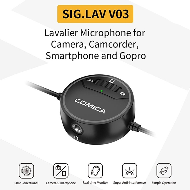 Comica SIG.LAV V03 Omni-Directional Video Lavalier Microphone for Camera &amp; Smartphone by  in  - EC MALL