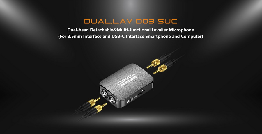 Comica DUAL.LAV D03 SUC Dual-head Detachable&amp;Multi-functional Lavalier Microphone (For 3.5mm Interface and USB-C Interface Smartphone and Computer) by  in  - EC MALL