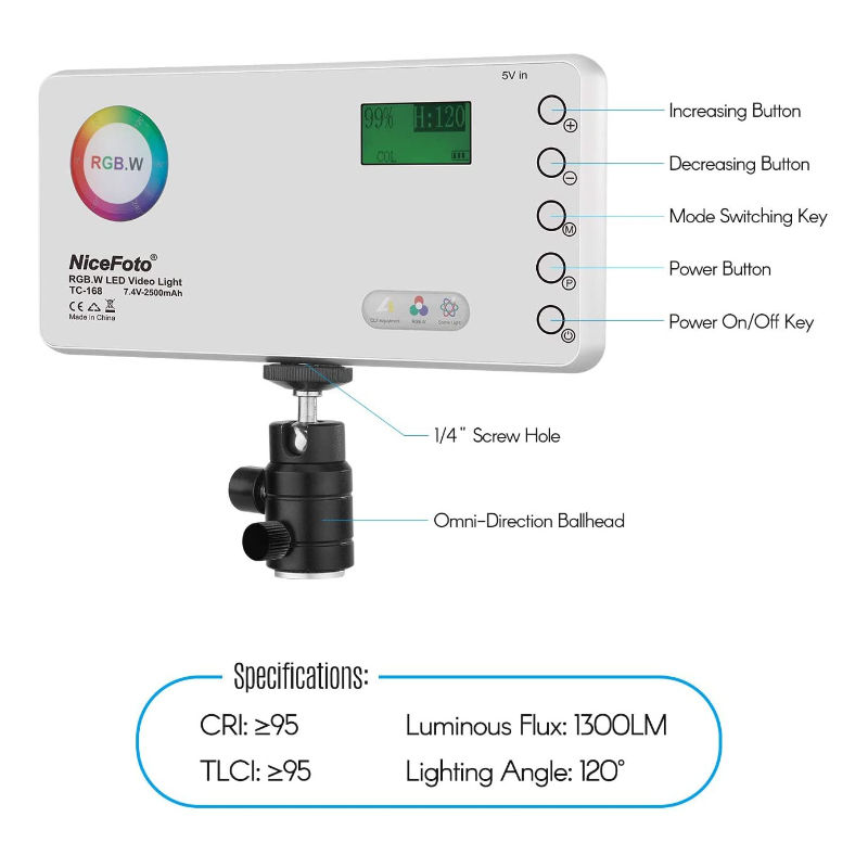 NiceFoto 640183 TC-168 RGB LED Video Light by  in  - EC MALL