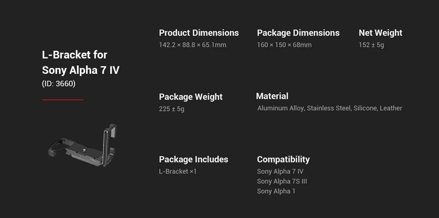 SmallRig 3660 L-Bracket  L-Bracket for Sony A7R V / A7 IV / A7S III / A1 / A7R IV / A9 II by  in  - EC MALL