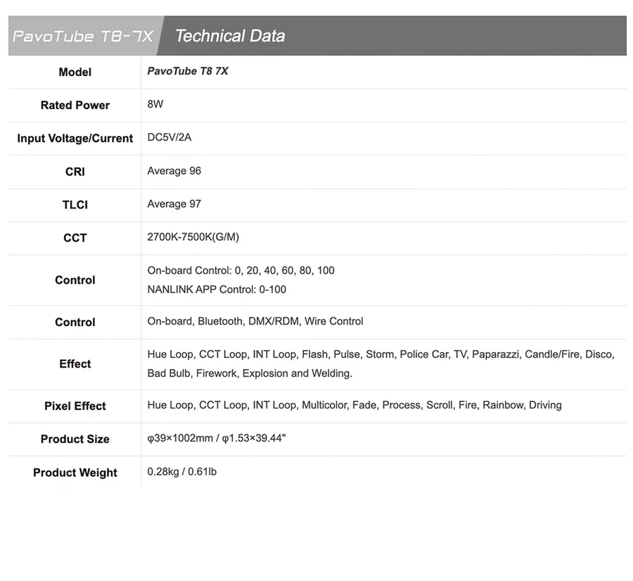 Nanlite Pavotube T8-7X RGBWW LED Pixel Tube Light 4Kit by  in  - EC MALL