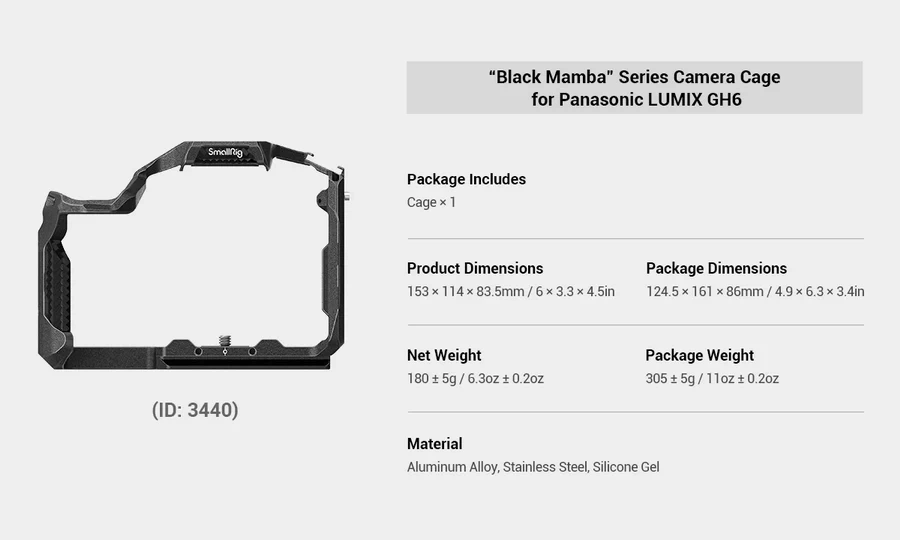 SmallRig 3440 Black Mamba Series Camera Cage for Panasonic Lumix GH6 by  in  - EC MALL