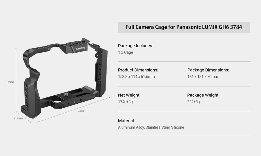 SmallRig 3784 Full Cage for Panasonic LUMIX GH6 by  in  - EC MALL