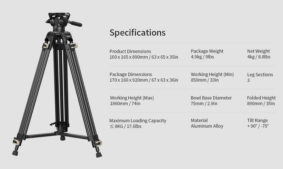 SmallRig 3751 Heavy-Duty Fluid Head Tripod AD-01 by  in  - EC MALL