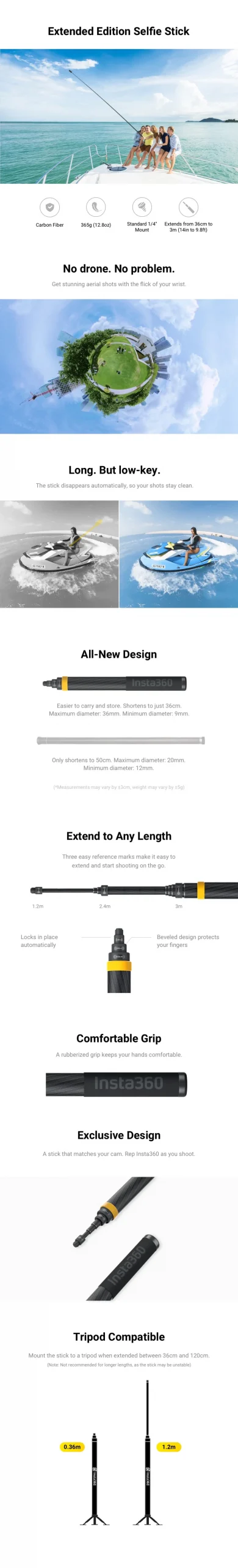 Insta360 Extended Edition Selfie Stick 3M (New Version) For insta360 ONE X4 /X3/X2 /ONE RS by  in  - EC MALL