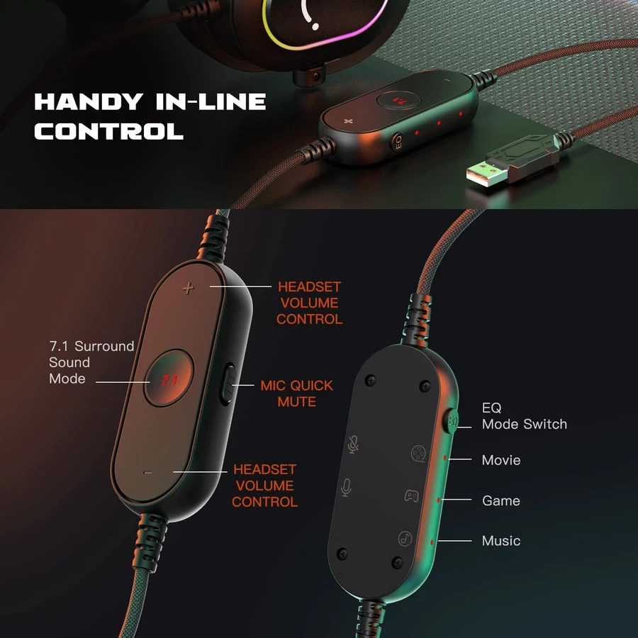 FIFINE H6 USB Headset with 24-Bit, 7.1 Surround Sound, EQ Modes, RGB, Volume &amp; Mute Control, Detechable Mic by  in  - EC MALL