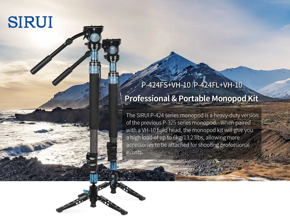 Sirui P-424FS / P-424FL 4 Sections Carbon Fiber Monopod With VA-10 Fluid Head by  in  - EC MALL