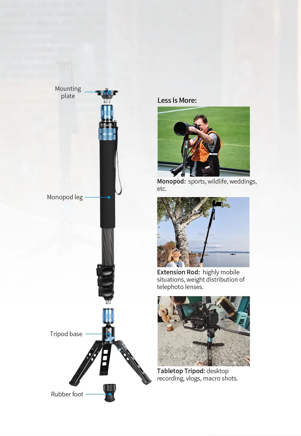 Sirui P-424FS / P-424FL 4 Sections Carbon Fiber Monopod With VA-10 Fluid Head by  in  - EC MALL