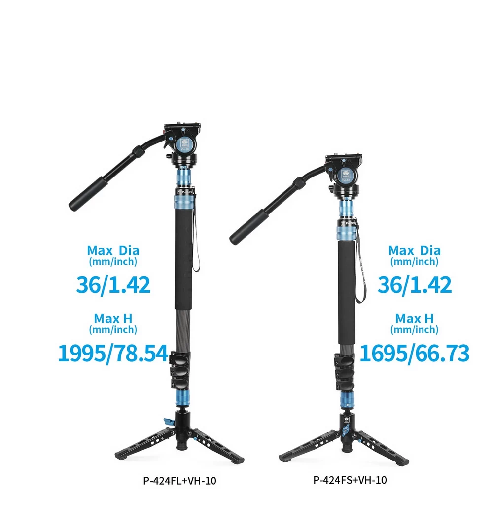 Sirui P-424FS / P-424FL 4 Sections Carbon Fiber Monopod With VA-10 Fluid Head by  in  - EC MALL