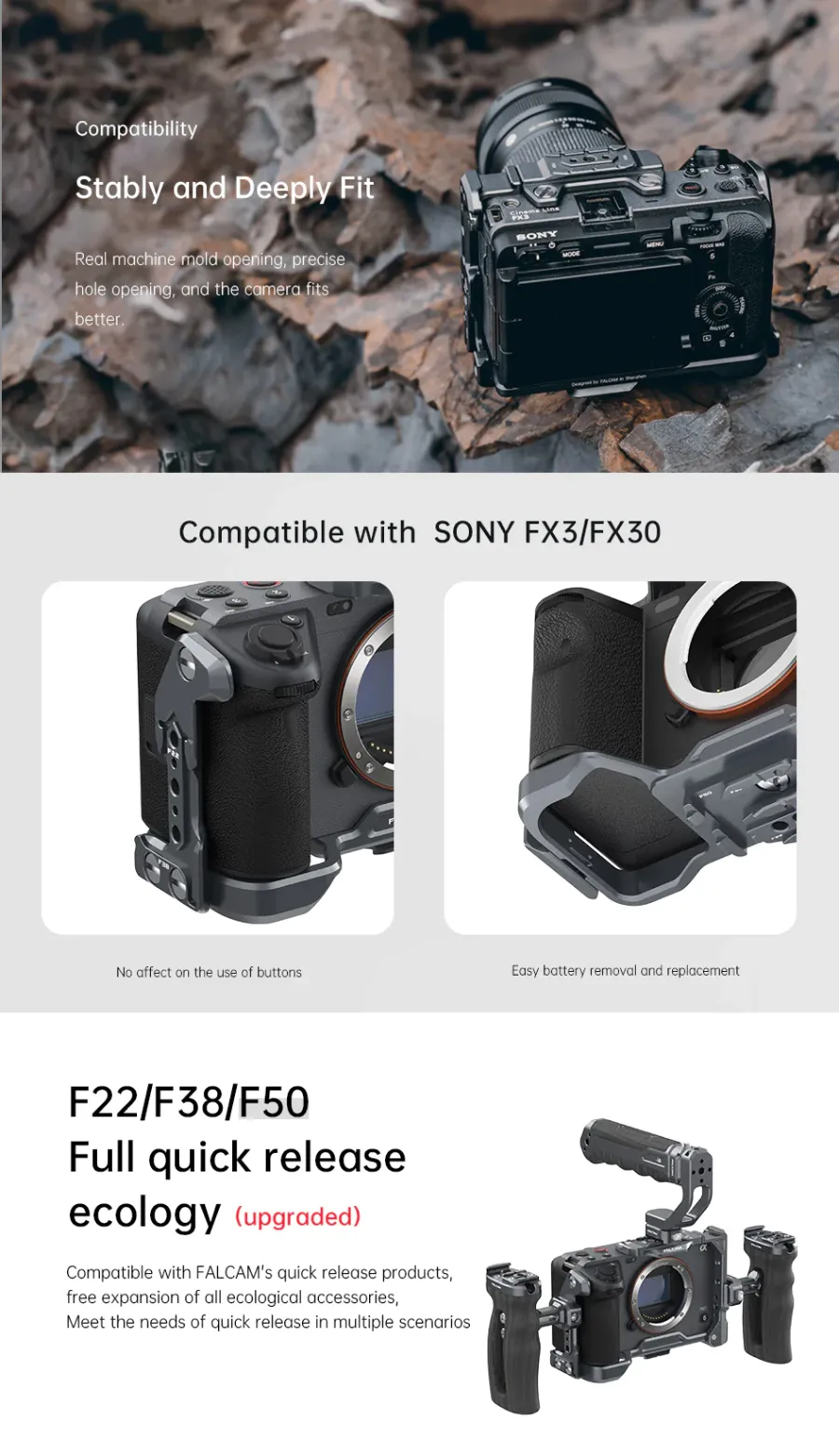 Falcam 3298 F22&amp;F38&amp;F50 Quick Release Camera Cage Base V2 (For Sony FX3/FX30) by  in  - EC MALL