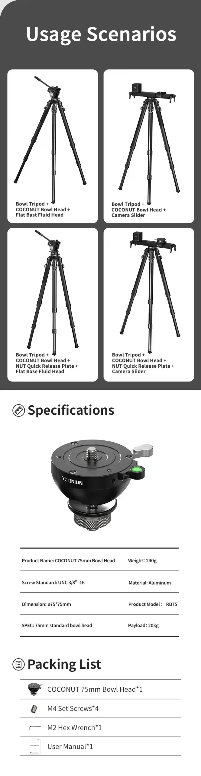 YC Onion COCONUT 75mm Bowl Head by in - EC MALL