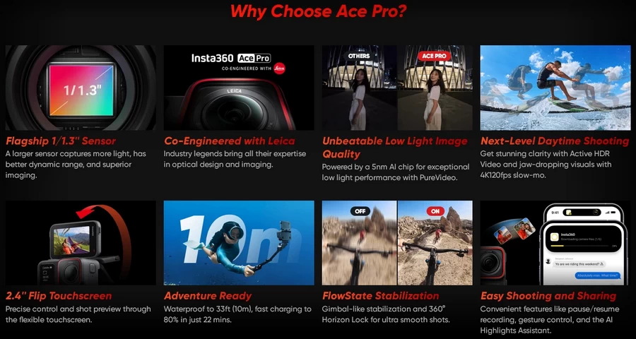 Insta360 ACE Pro 8K Action Camera Co-Engineered With Leica by  in  - EC MALL