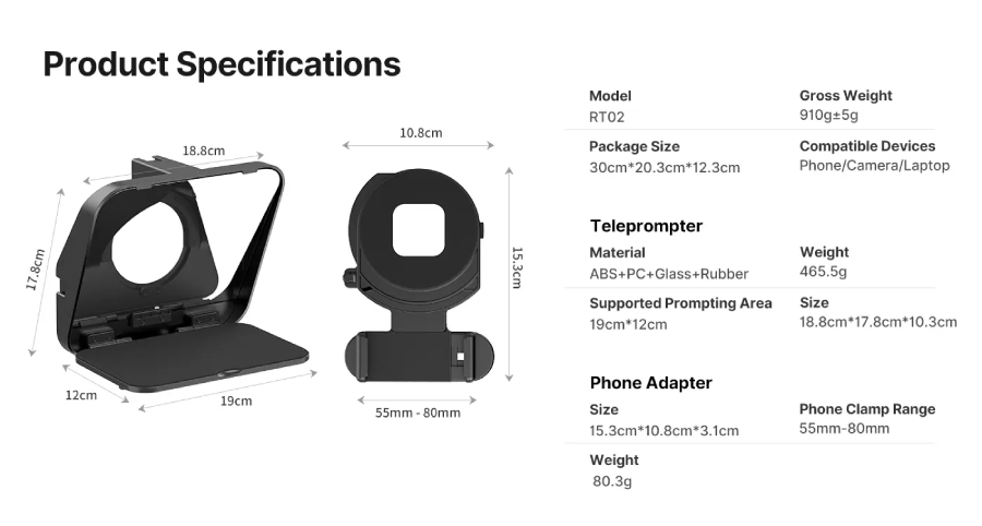 Ulanzi RT02 Universal Teleprompter For Tablets And Smartphones With Remote Control by  in  - EC MALL