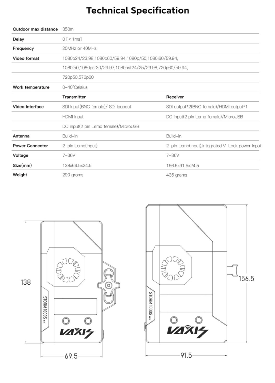 Vaxis Storm 1000s Kit Zero Delay Wireless Video Transmission ( 1TX  / 1RX V-MOUNT) by  in  - EC MALL