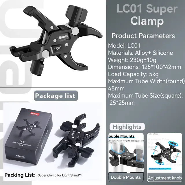 Ulanzi LC01 Super Clamp Double Mounts T017 by in - EC MALL