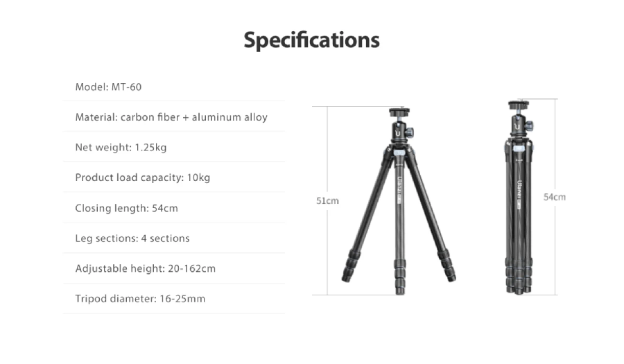 Ulanzi MT-60 Carbon Fiber Lightweight Travel Tripod by  in  - EC MALL
