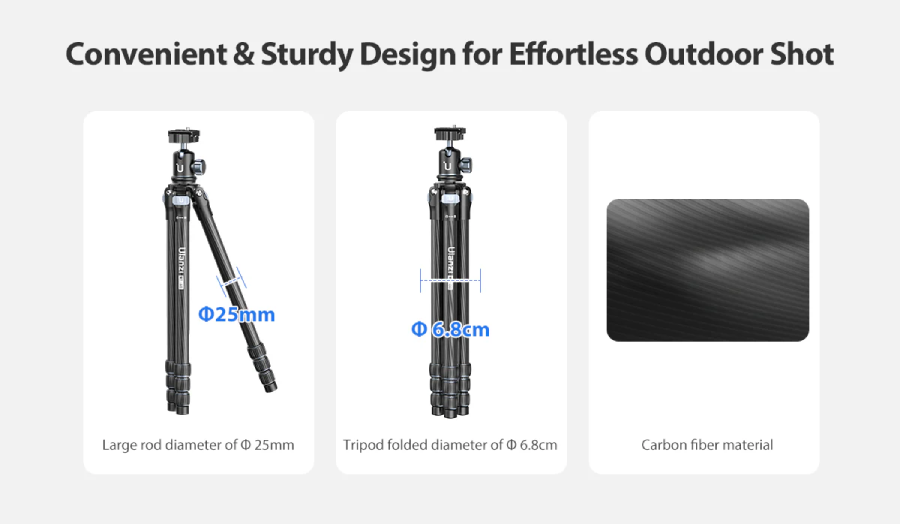 Ulanzi MT-60 Carbon Fiber Lightweight Travel Tripod by  in  - EC MALL