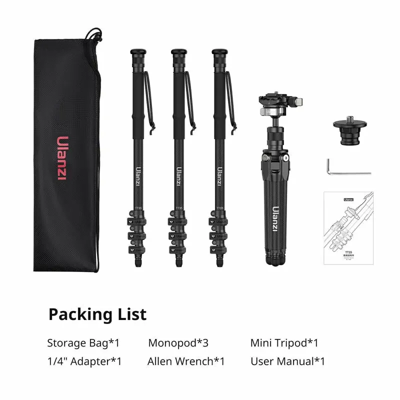 Ulanzi TT35 Hiking Stick Tripod Kit T068 ขาตั้งกล้องคาร์บอนไฟเบอร์แบบพกพา by  in  - EC MALL