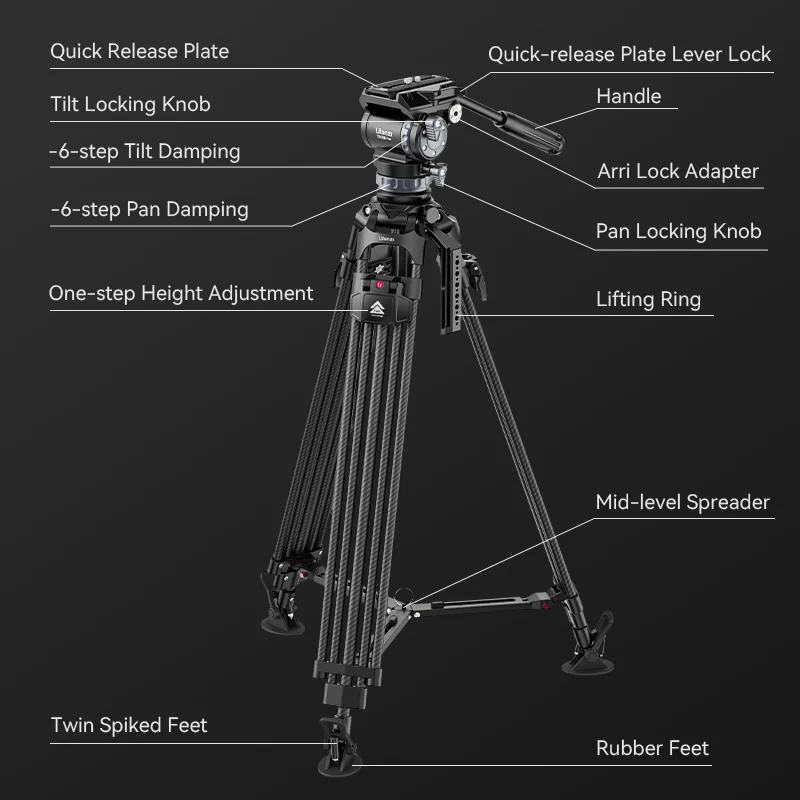 Ulanzi VideoFast Heavy Duty Tripod Kit Carbon Fiber Tripod & Fluid Head T046/ T048 by in - EC MALL