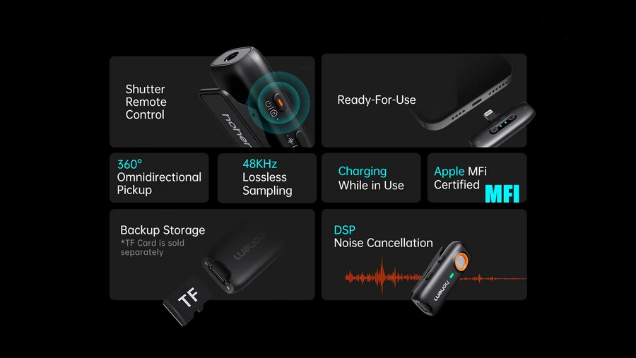 Hohem Microphone MIC-01 Wireless Microphone (2TX+1RX+Charging Case) by  in  - EC MALL