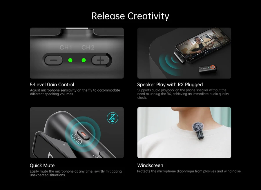 Hohem Microphone MIC-01 Wireless Microphone (2TX+1RX+Charging Case) by  in  - EC MALL