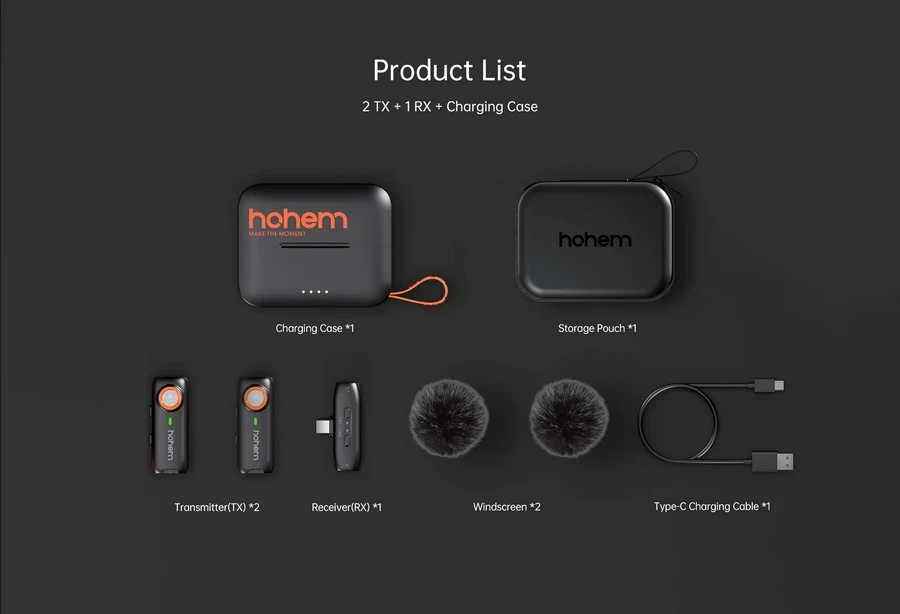 Hohem Microphone MIC-01 Wireless Microphone (2TX+1RX+Charging Case) by  in  - EC MALL