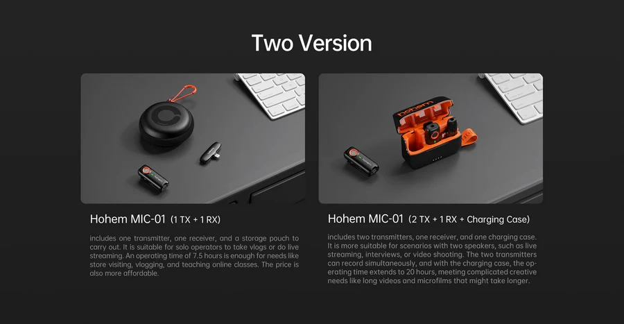 Hohem Microphone MIC-01 Wireless Microphone (2TX+1RX+Charging Case) by  in  - EC MALL