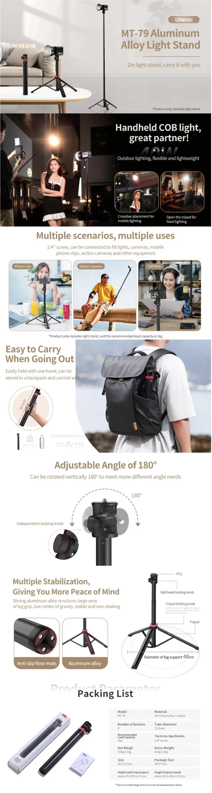 Ulanzi MT-79 Portable Adjustable Light Stand by  in  - EC MALL