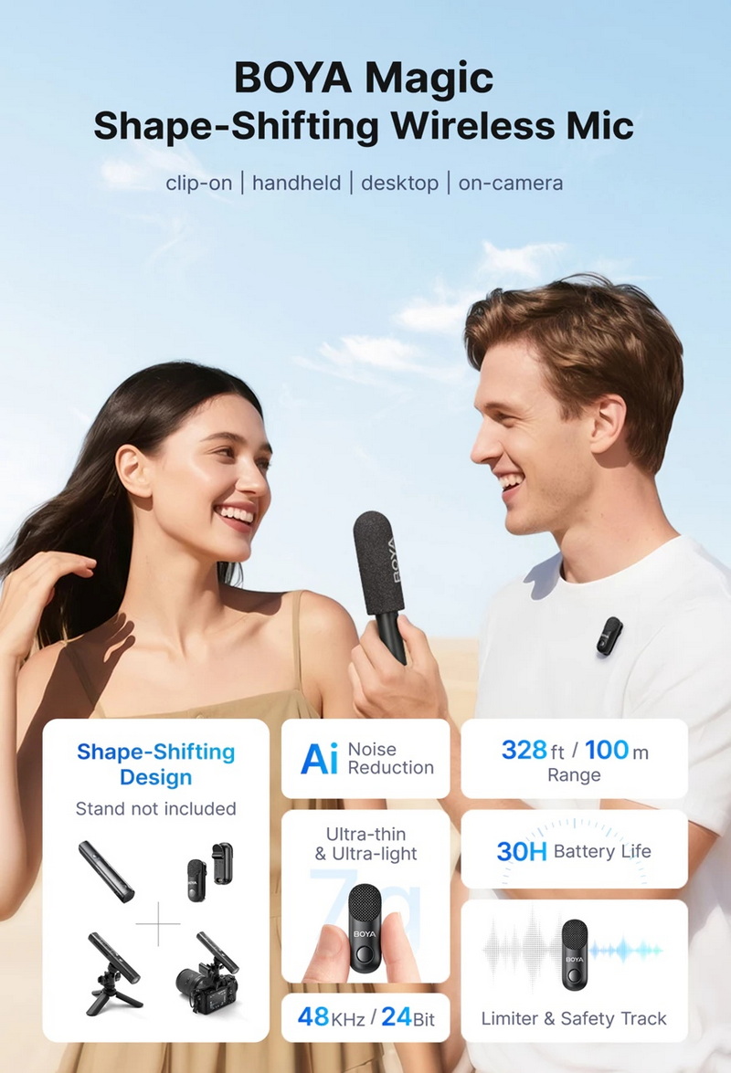 BOYA Magic Transformable Al-Powered Mini Wireless Microphone by  in  - EC MALL
