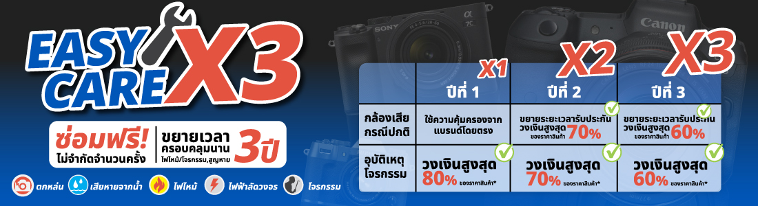 ประกันกล้อง Easy Care X3  | คุ้มครองยาว 3 ปี อุ่นใจทุกช็อต
