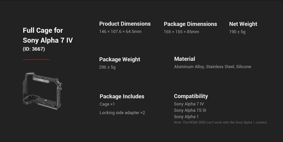 SmallRig 3668 Basic Kit for Sony Alpha 7 IV,Alpha 7S III-Discription9