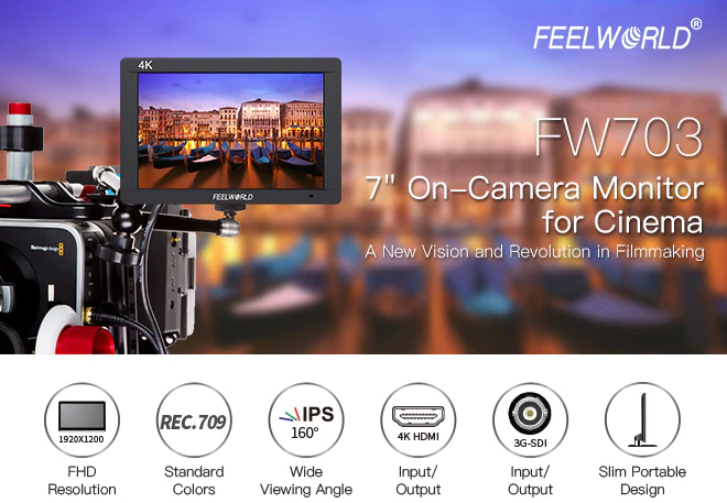 FeelWorld FW703 7 Inch IPS 3G-SDI 4K HDMI On-Camera Monitor-Detail1